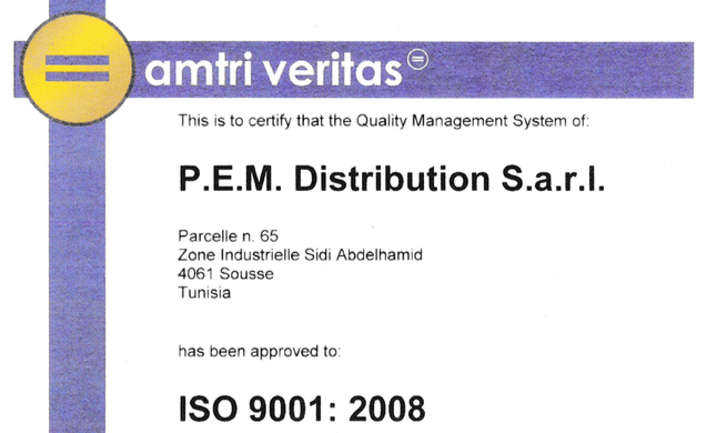 PEM DISTRIBUTION certifié ISO 9001